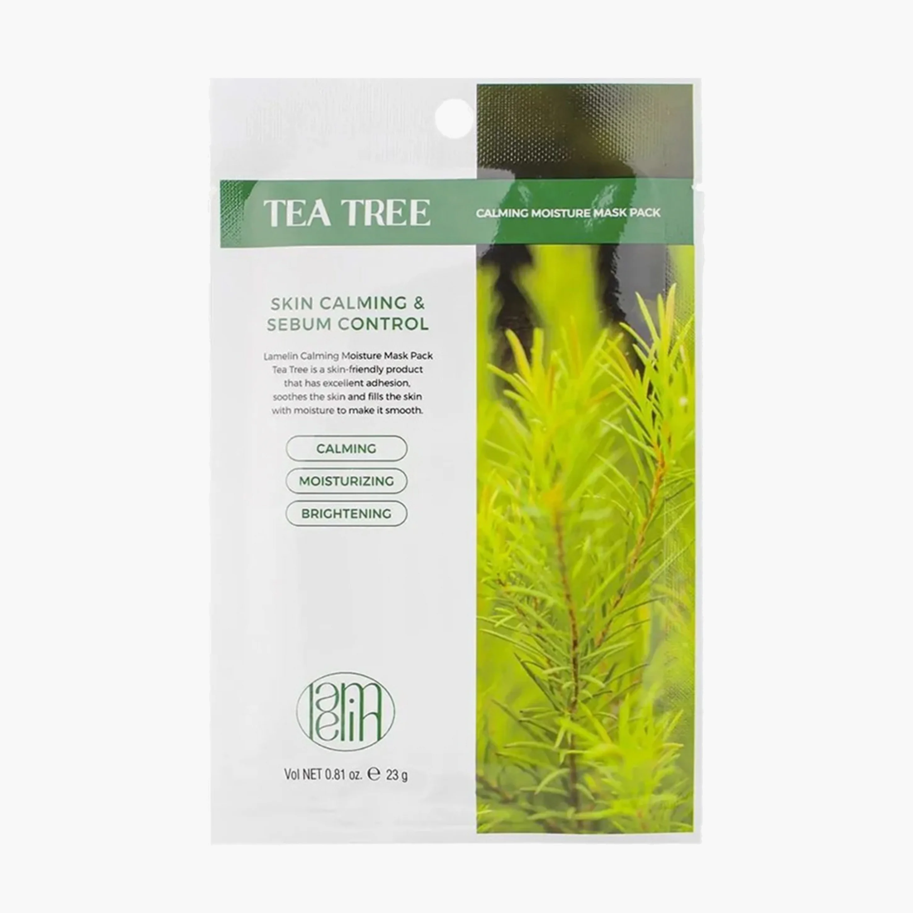 Маска тканевая с экстрактом зеленого чая | Lamelin Calming Moisture Mask Pack Green Tea 23g